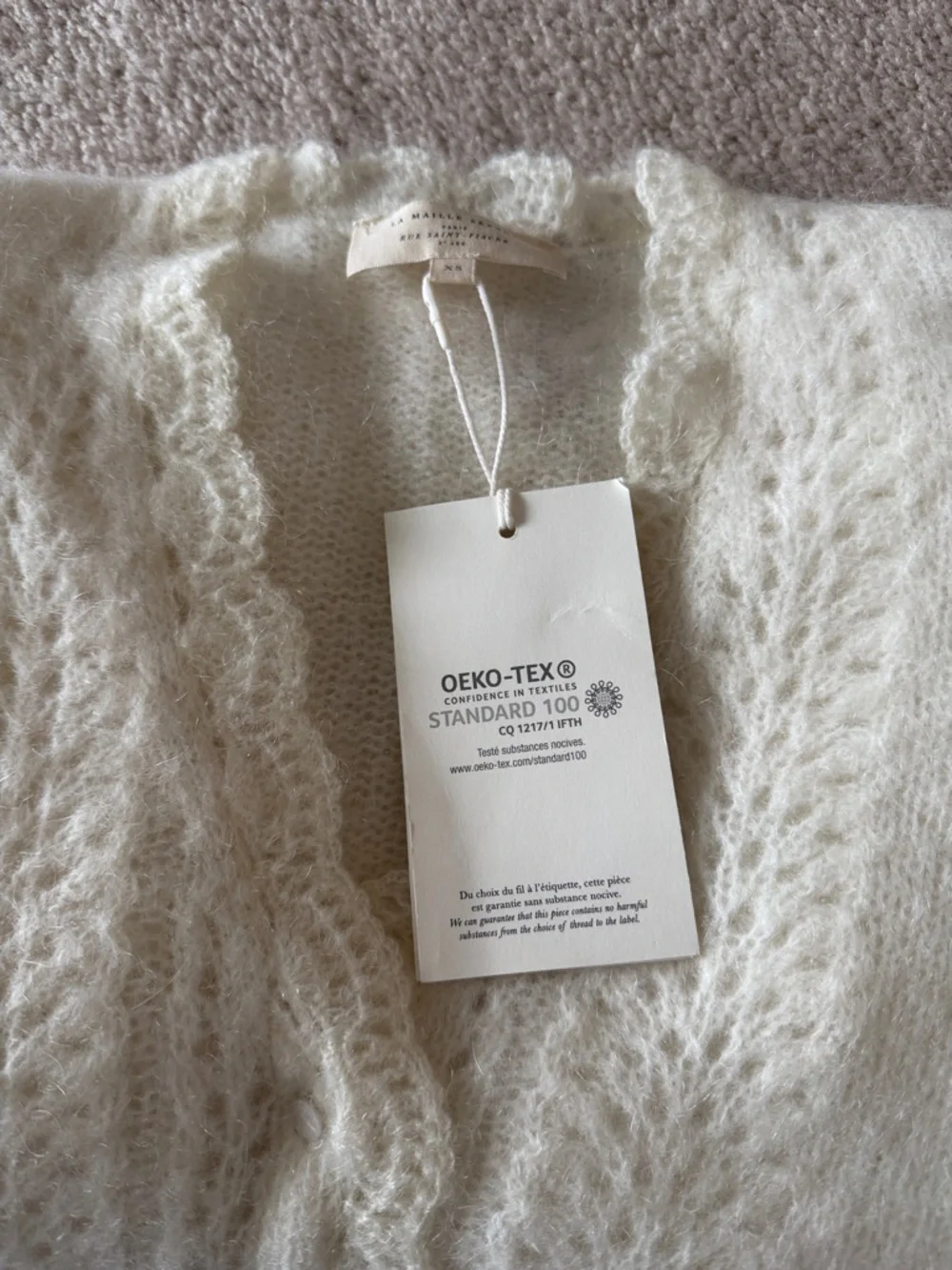 Sezane Cream Eyelet-Detail Mohair Blend Cardigan - Picture 9 of 9